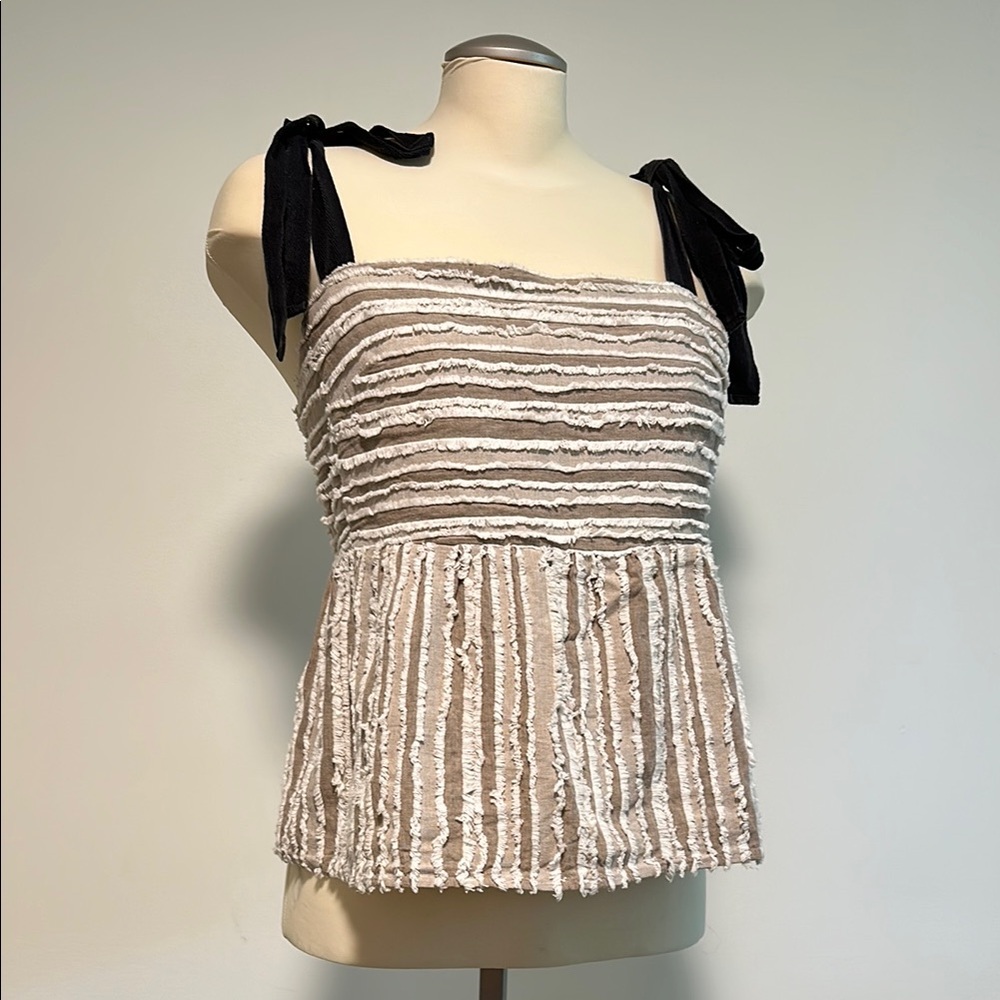 Maeve Striped Beige and Black Women's Top